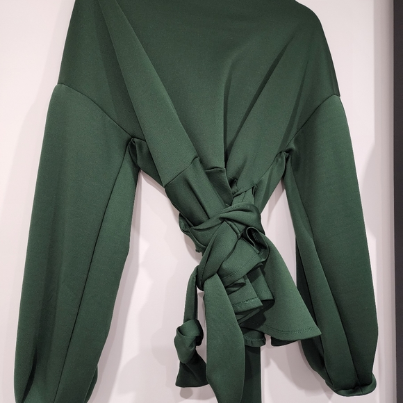 Lantern Sleeve Wrap Belted Peplum Blouse - Picture 5 of 6